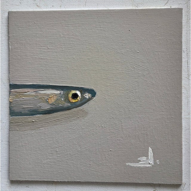 An impressionist oil painting of a anchovy fish head, by UK based artist Vivek Mandalia. Frame and hang in your home. 20 x...