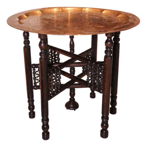 Middle Eastern Brass and Hardwood Table, 1890s, Set of 2