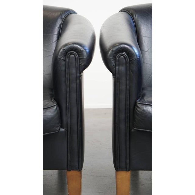 Set of English Black Cowhide Club Chairs For Sale - Image 10 of 14