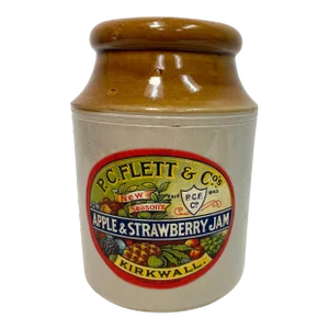 Vintage P C Flett & Co. Stoneware Apple & Strawberry Jam Jar From Scotland