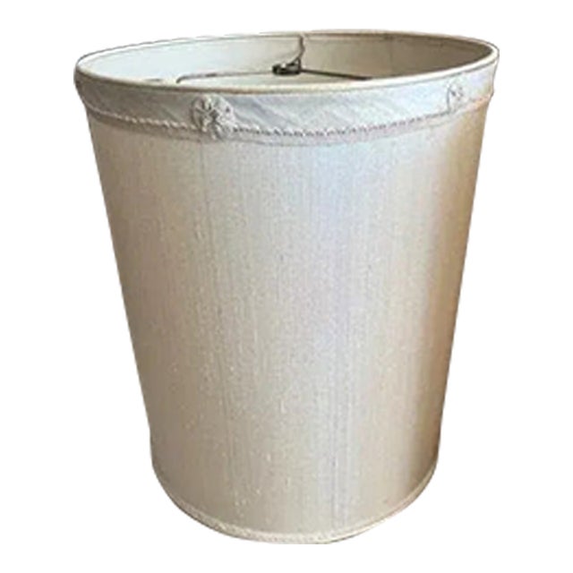 Tall Mid-Century Silk Dupioni Drum Lamp Shade For Sale
