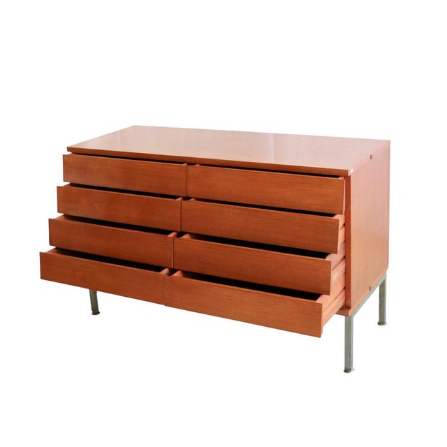 Vintage French Chest of Drawers with Eight Drawers and Steel Base, 1950s, in Good conditions. Designed 1950 to 1959