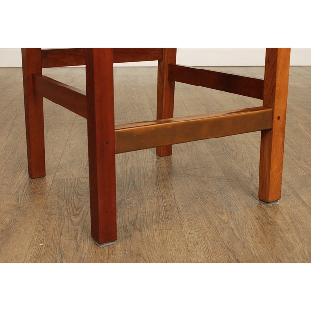 1990s Stickley Mission Collection Pair of Cherry and Leather Slat Back Stools For Sale - Image 11 of 12