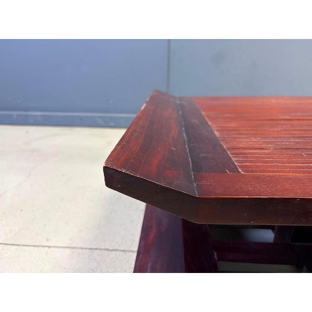 Two-Tiered Japanese Pagoda Style Coffee Table in Wood and Bamboo, 1970s. This is a striking piece with clear architectural...