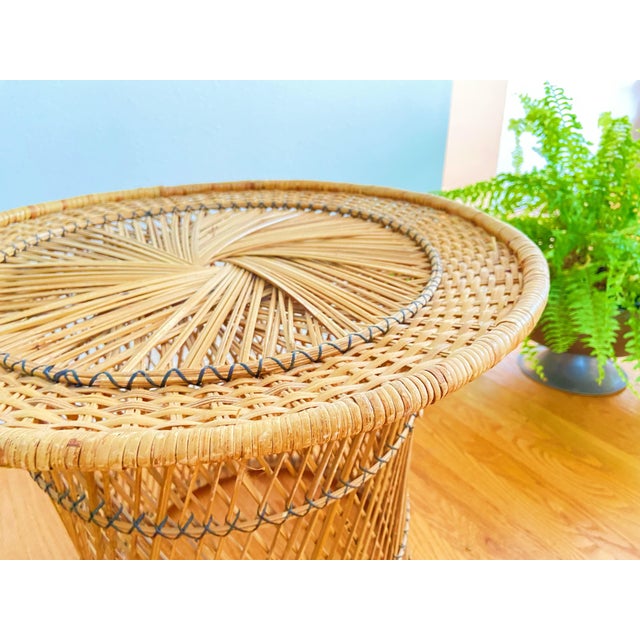 Boho Chic 1960s Mid-Century Woven Rattan Round Side Table For Sale - Image 3 of 9