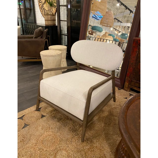 Linen Modern Wood Frame Linen Accent Chair For Sale - Image 8 of 9