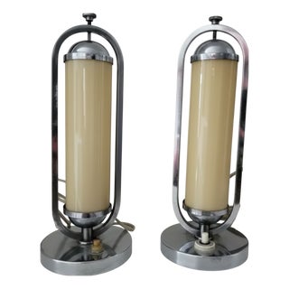 Bauhaus Functionalist Chrome and Glass Table Lamps, Czechoslovakia, 1930s, Set of 2 For Sale