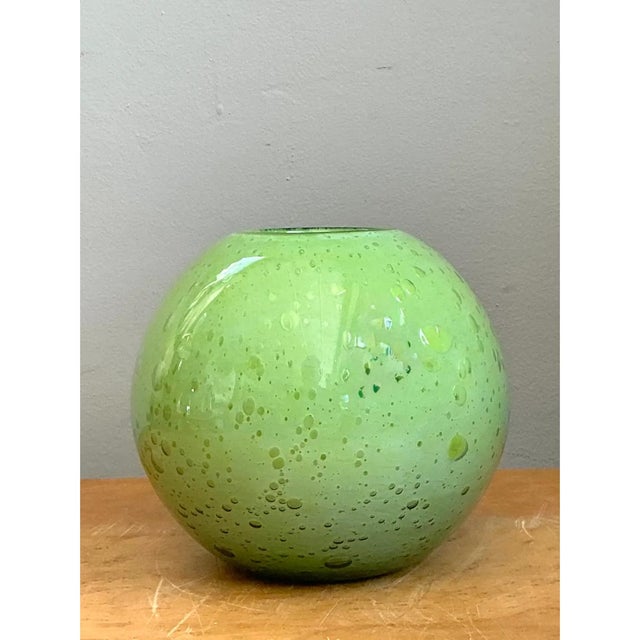 Vintage Green Glass Bubble Sphere Vase For Sale - Image 10 of 12