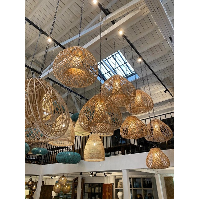 Contemporary Rattan Java Drop Pendant Light Large For Sale - Image 10 of 12