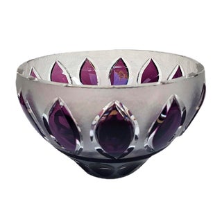 Czech Ruby ​​Crystal Clear Glass Bowl with Battuto Technique, 1960s For Sale