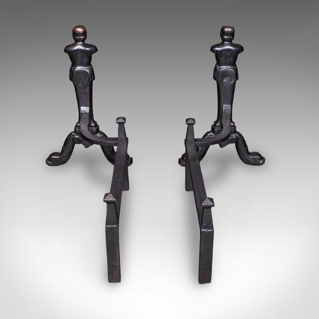 Art Deco Pair of Vintage Figural Andirons, English, Fire Dog, Fireplace Rests, Art Deco For Sale - Image 3 of 11