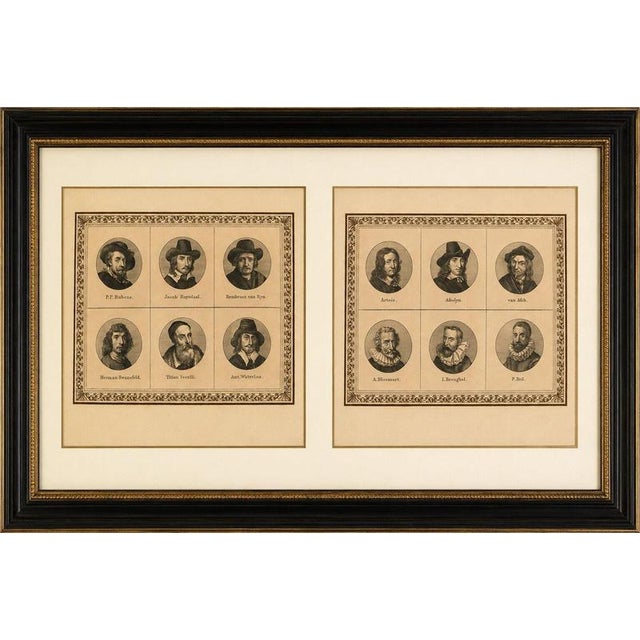 Dutch & Flemish Masters Portrait Engravings, Published circa 1880 This elegant pair of antique engraved portrait sheets...