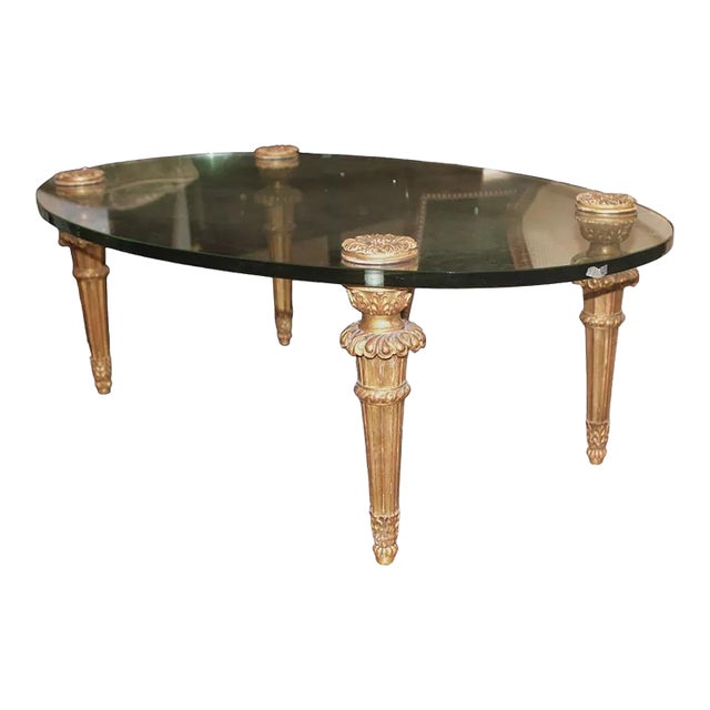 Jansen Vintage French Style Oval Glass Top Coffee Table For Sale