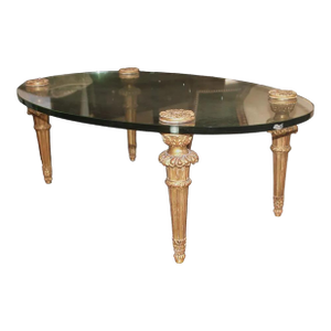 Jansen Vintage French Style Oval Glass Top Coffee Table
