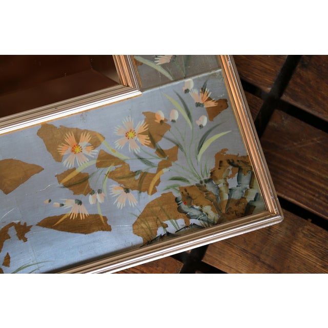 Silver Vintage LaBarge Chinoiserie Silver-Leaf Reverse-Painted Wall Mirror — 1970s For Sale - Image 8 of 18
