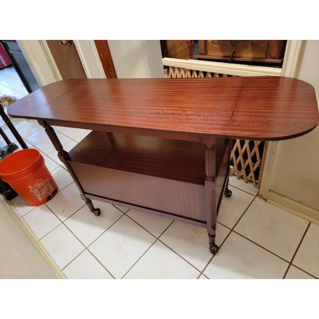 Shaw of London Mahogany Drop Leaf Rolling Buffet / Serving Cart For Sale In Houston - Image 6 of 12