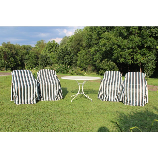 Wrought Iron Patio Set With Dogwood Motifs—Table and Four Armchairs With Covers, 5 Pieces For Sale - Image 14 of 18