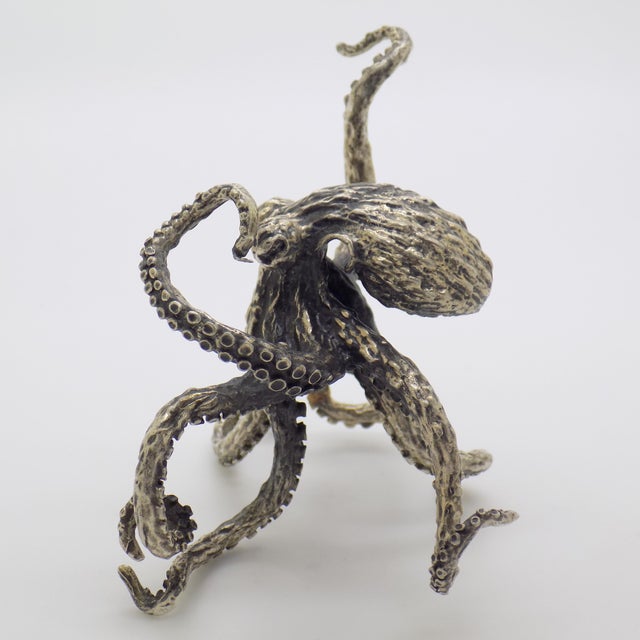 Vintage Italian Handmade Genuine Silver Octopus Large Sculpture Figurine by Mario Cerreti For Sale - Image 4 of 12