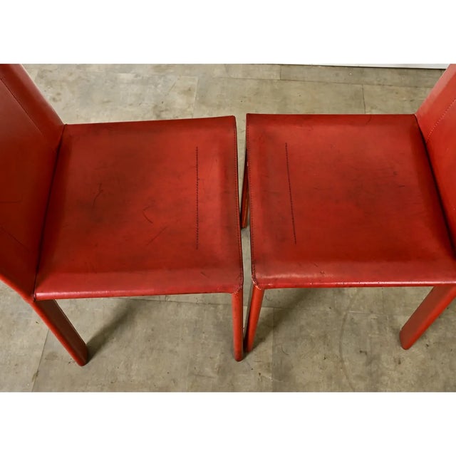 Set of Four Vintage Italian Red Leather Chairs For Sale - Image 9 of 12