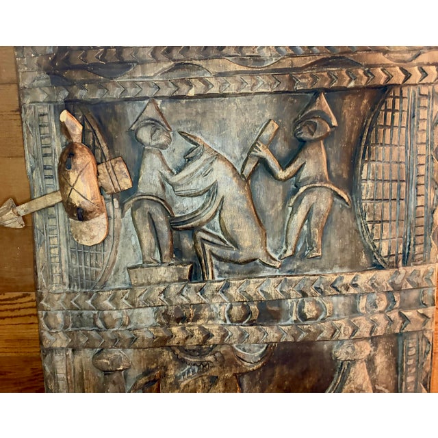 Black (Circa1880-1950) Hand Carved From Single Slab of Yoruba Art Nigerian Tribal African Dogon Door Panel For Sale - Image 8 of 11