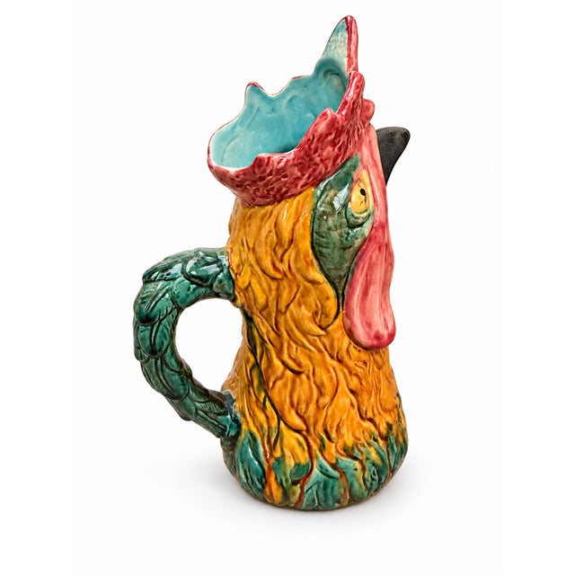 19th Century Figurative Pitcher in Polychrome Earthenware of Rooster with a Hidden Mans Face, 1890s For Sale - Image 5 of 8