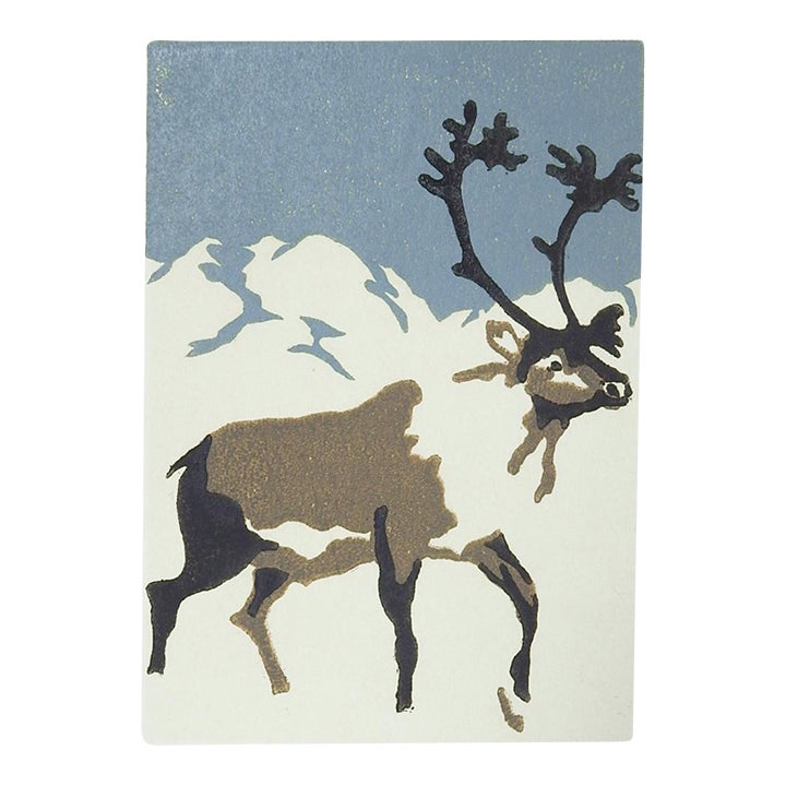 Small Late 20th Century Caribou Serigraph | Chairish