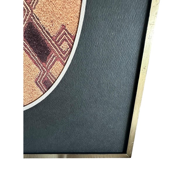 Vintage Framed African Kuba-Style Raffia Textile Wall Art in Brass Frame For Sale - Image 4 of 5