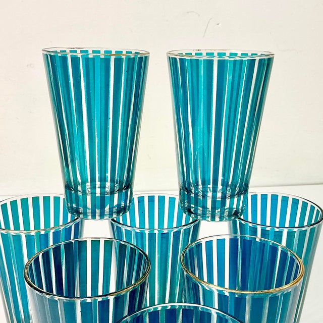 Glass 1950s Vintage Boho Chic Carnival Tent Striped Tumbler Glasses - Set of 8 For Sale - Image 7 of 11