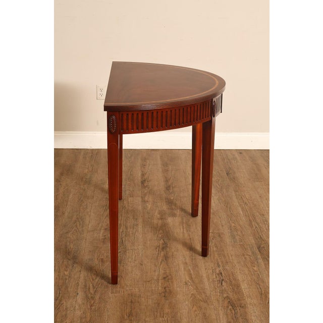 Custom Mahogany Inlaid Demilune Console Table For Sale - Image 15 of 18