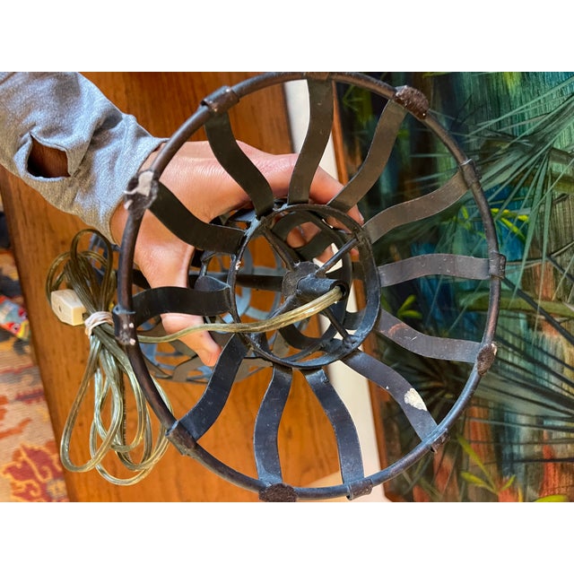 Vintage Hand-Forged Wrought Iron Basket Form Table Lamps, a Pair For Sale - Image 9 of 10