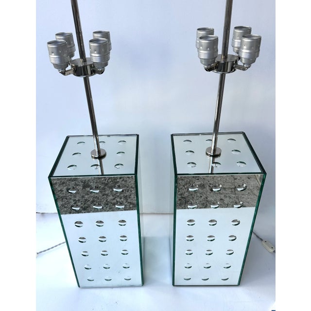 Contemporary Pair of Silver Optical Murano Glass Lamps by Roberto Rida, Italy For Sale - Image 9 of 12