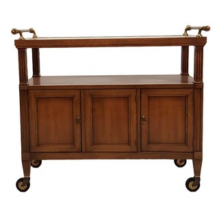 Rolling Midcentury Marble Top Bar Cart For Sale