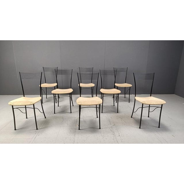 1980s Vintage Italian Bistro and Papercord Dining Chairs, 1980s, Set of 8 For Sale - Image 5 of 12