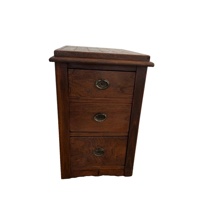 Gorgeous Hand Crafted Antique Side Table, Nightstand with Three Drawers, Parquet Style Top, Solid Walnut 21" Tall x 14"...