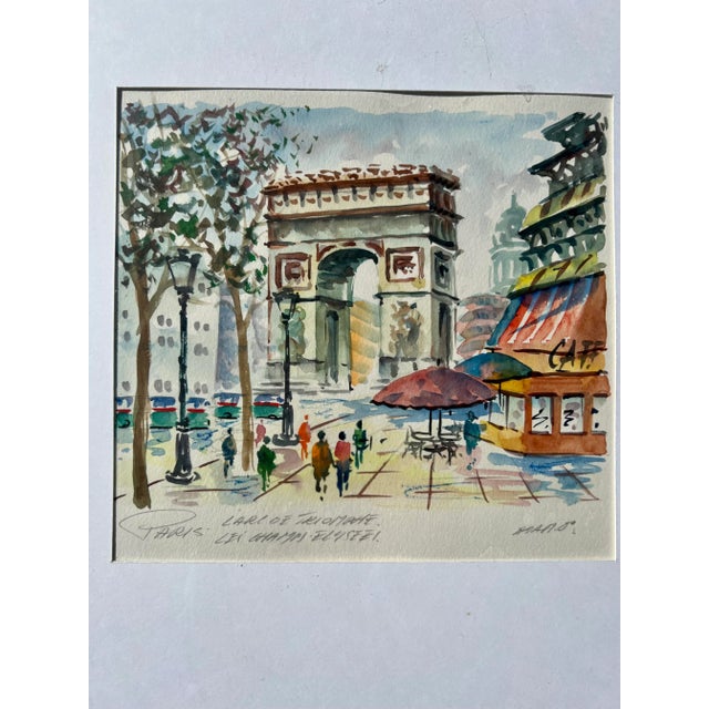 Paint 1989 Paris Montmartre and Arc De Triomphe Framed Watercolor Paintings Signed Adam- a Pair For Sale - Image 7 of 10
