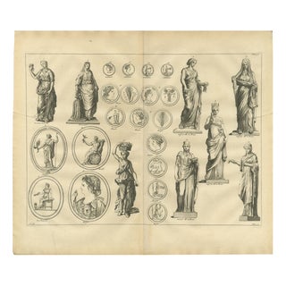 After Bernard de Montfaucon, Roman Female Statues and Medallions, 1721, Engraving For Sale