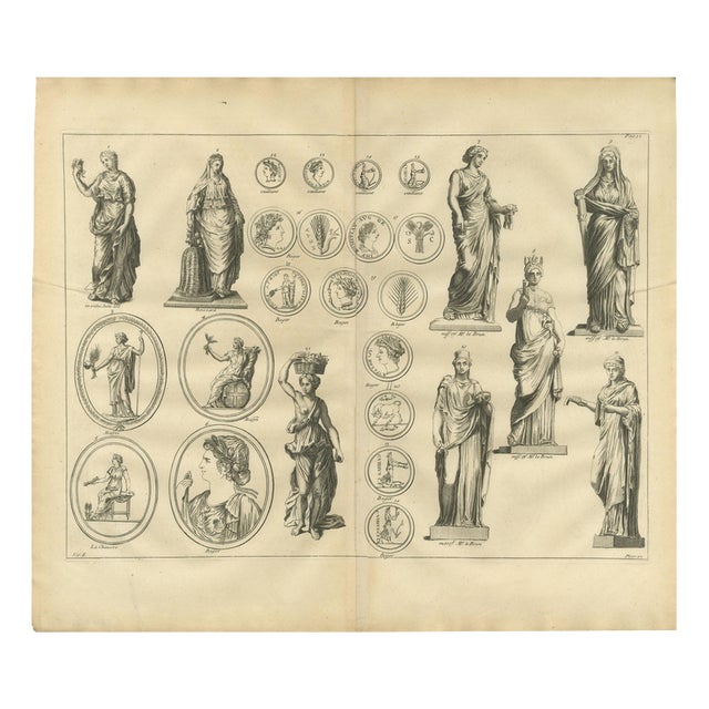 After Bernard de Montfaucon, Roman Female Statues and Medallions, 1721, Engraving For Sale