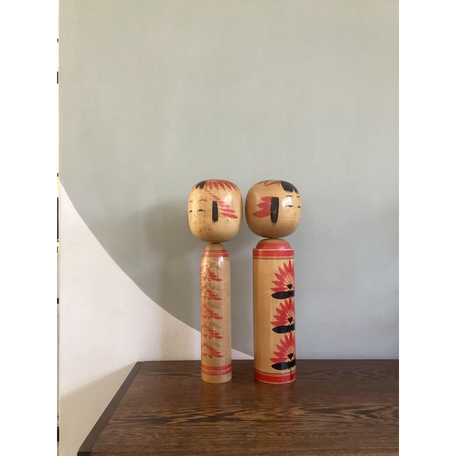 Beautiful and colorful set of traditional Kokeshi dolls. These vintage traditional Kokeshi are perfect for creating a...
