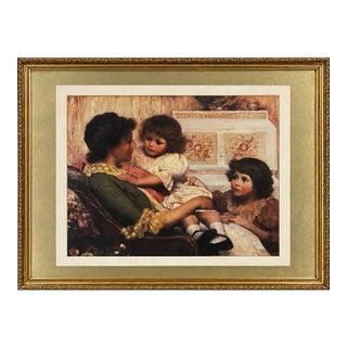 Traditional Mother and Children Figurative Print in Ornate Gold-Tone Frame For Sale