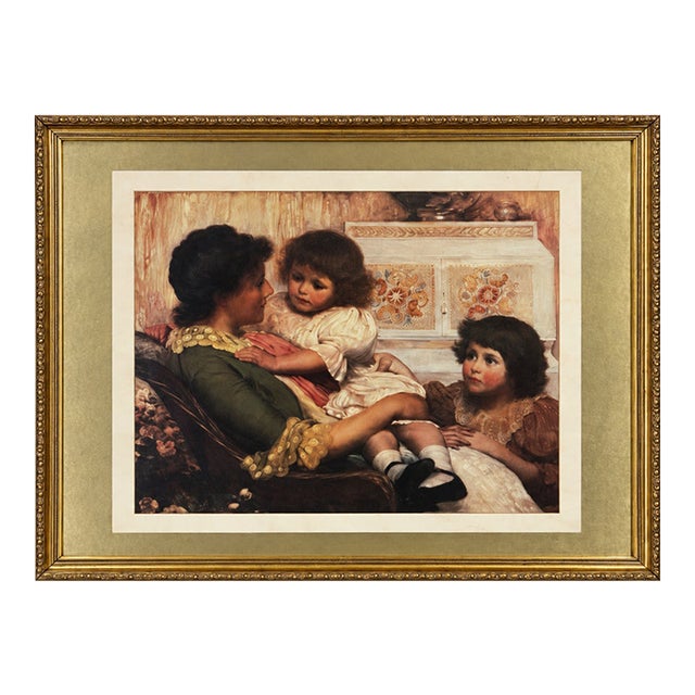 Traditional Mother and Children Figurative Print in Ornate Gold-Tone Frame For Sale