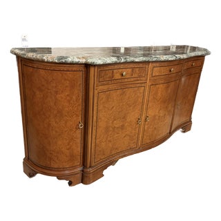 Custom Design Louis XVI–Style Marble Top + Burl Credenza For Sale