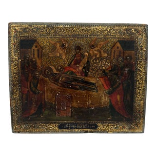 19th-Century Orthodox Icon Painting, Dormition of the Mother of God For Sale