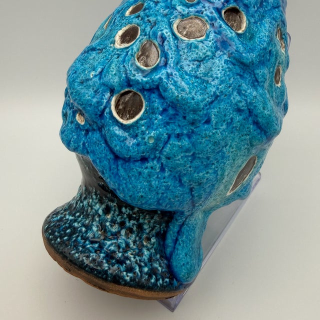 Brutalist Fat Lava Blue Turquoise Ceramic Vase by Charles Cart, Vallauris, France, 1960s For Sale - Image 11 of 15