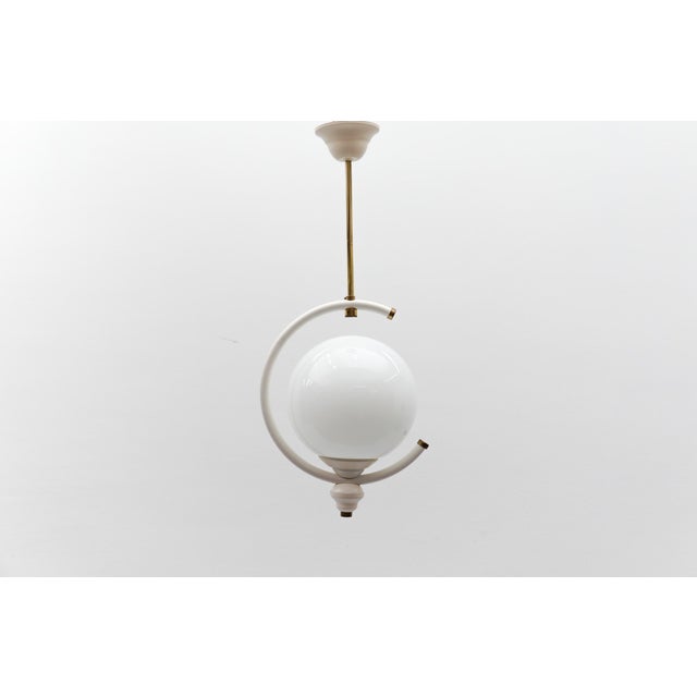 Metal Mid-Century Modern Opaline Glass Ceiling Lamp, Italy, 1960s For Sale - Image 7 of 14