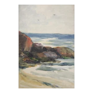 Early 20th Century Rocky New England Seacoast Watercolor Painting