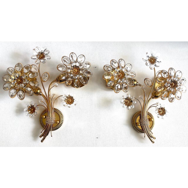 1960s Vintage Brass Lead Crystal Wall Lamps from Palwa, 1960s, Set of 2 For Sale - Image 5 of 12