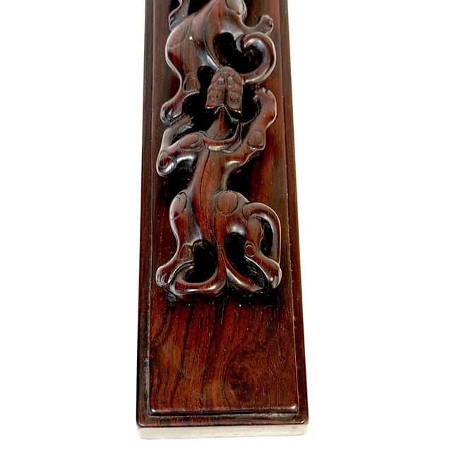 Brown Chinese Scholar's Carved Hongmu Hardwood Qilin Paperweight, Possibly Zitan, Qing For Sale - Image 8 of 16