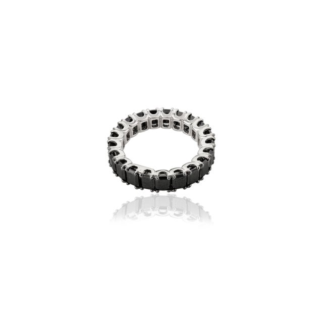 Princess Cut Black Diamond 18k Gold Eternity Band Size 5 For Sale In New York - Image 6 of 12