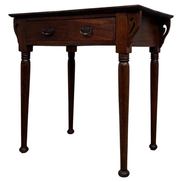 Antique English Art Nouveau Oak Side Table For Sale - Image 3 of 12