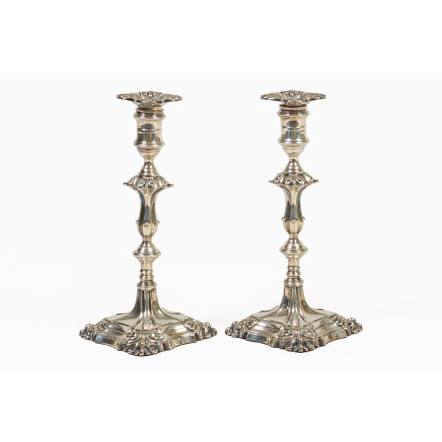 Pair Sheffield Silver Plate George II Style Candlesticks For Sale - Image 4 of 11